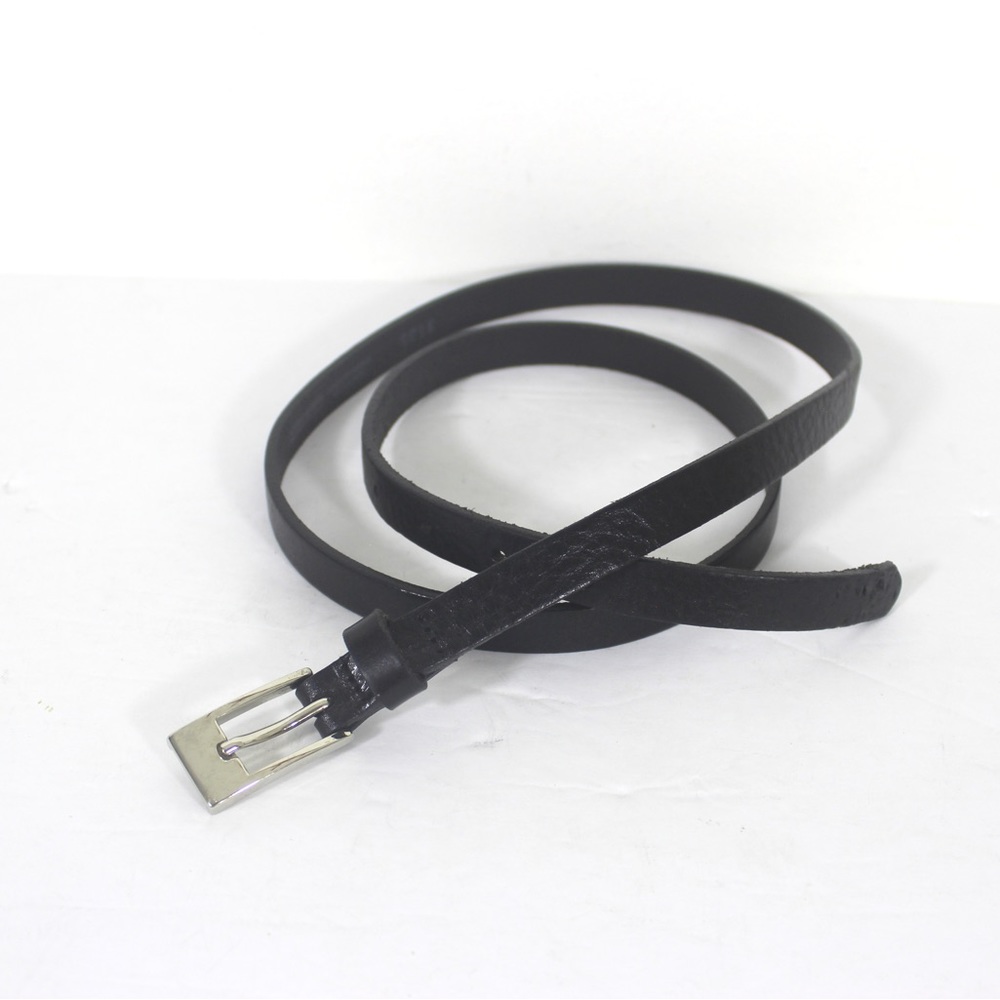 DANIER Super Skinny Black Leather Belt Silver Buckle Large L